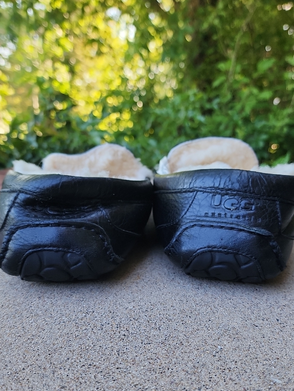UGG Australia Men's Black Leather Shearling-Lined Slip-On Moccasin - Picture 10 of 17